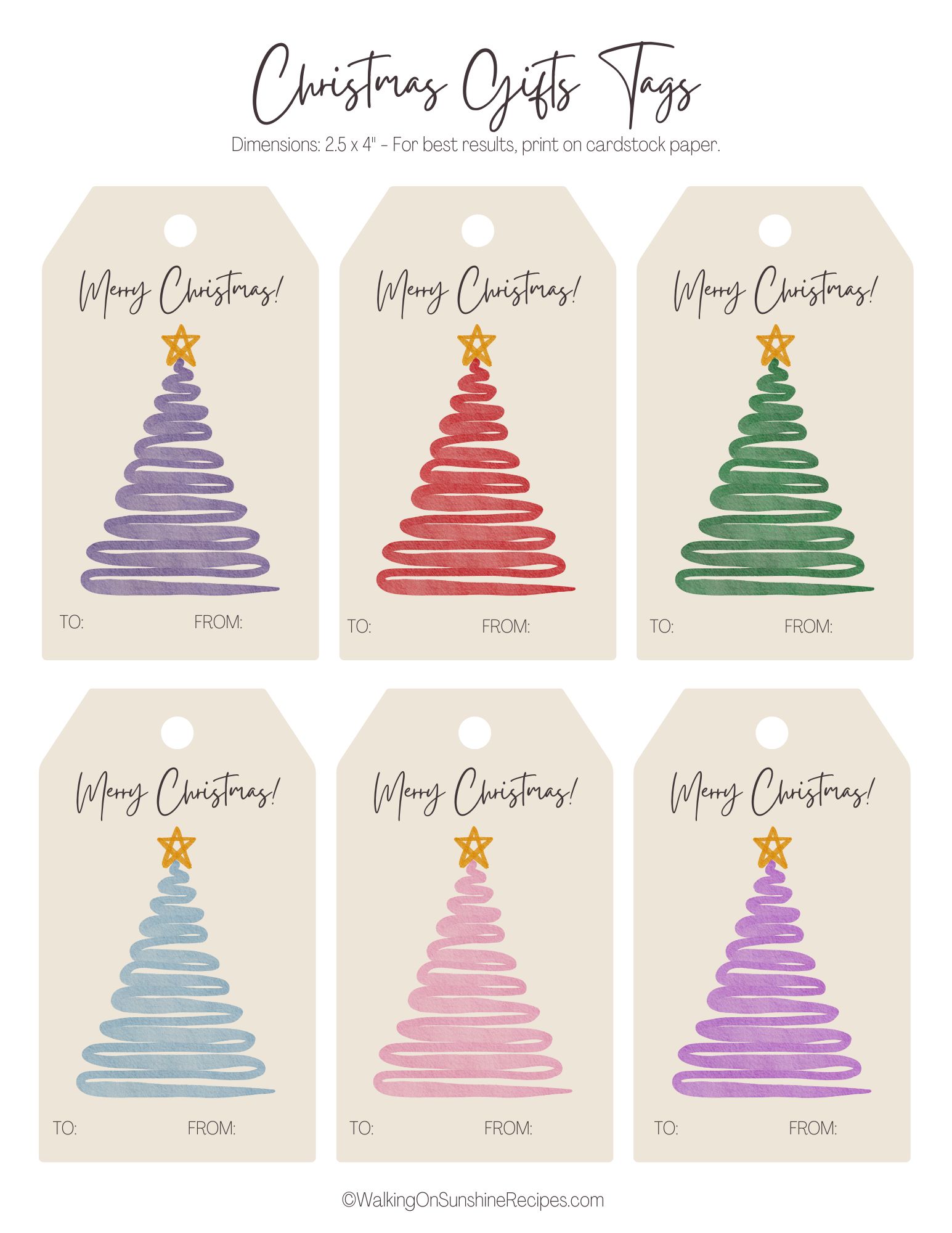 Watercolor Christmas Tree Gift Tag, Christmas Gift Tag, Holiday