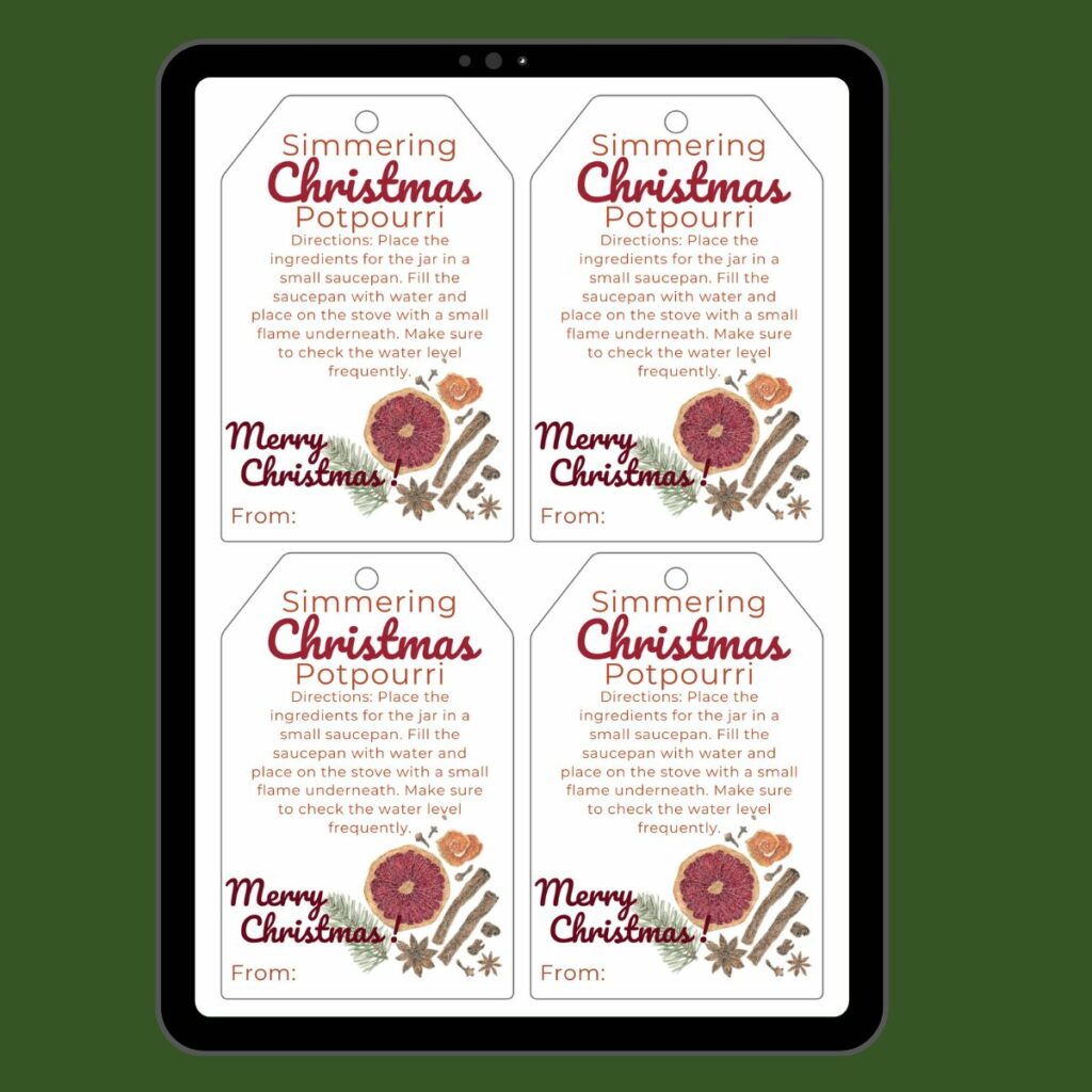 Christmas Simmering Potpourri Gift Tags for Free Christmas Potpourri Printable Tags