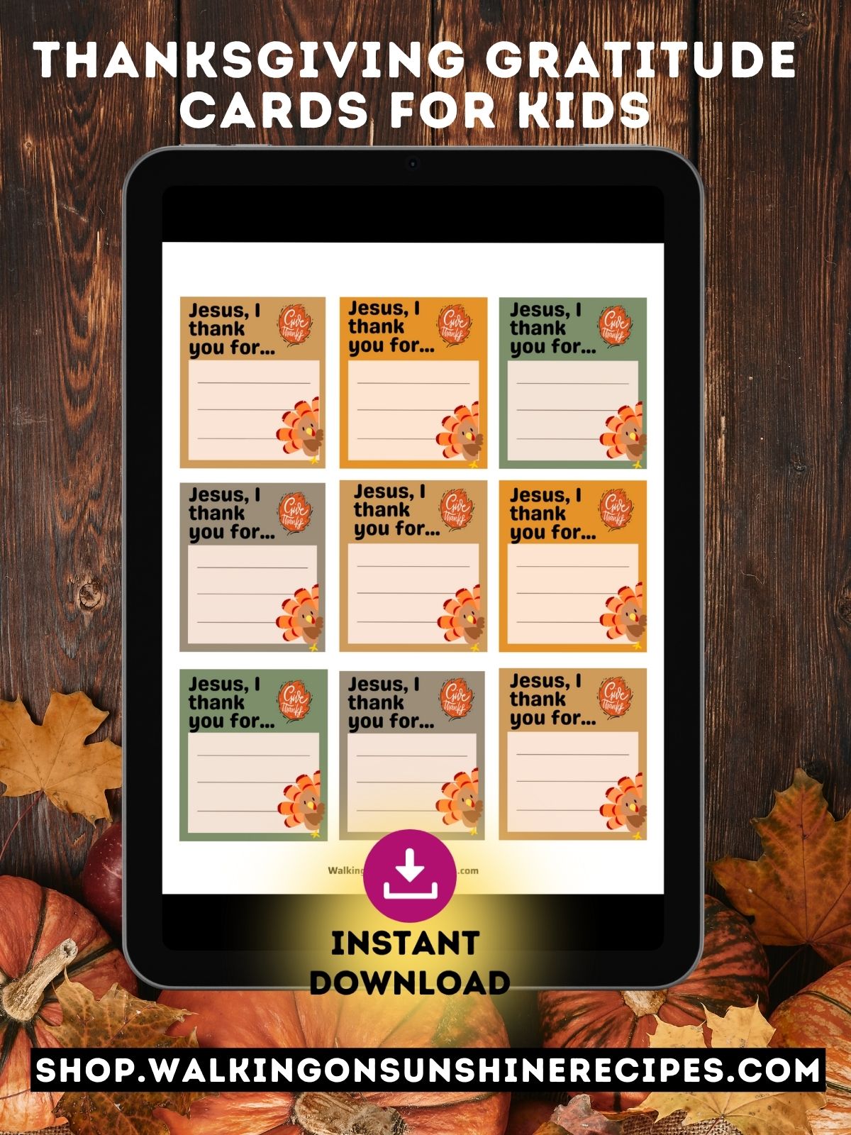 Thanksgiving Gratitude Cards in tablet with text.