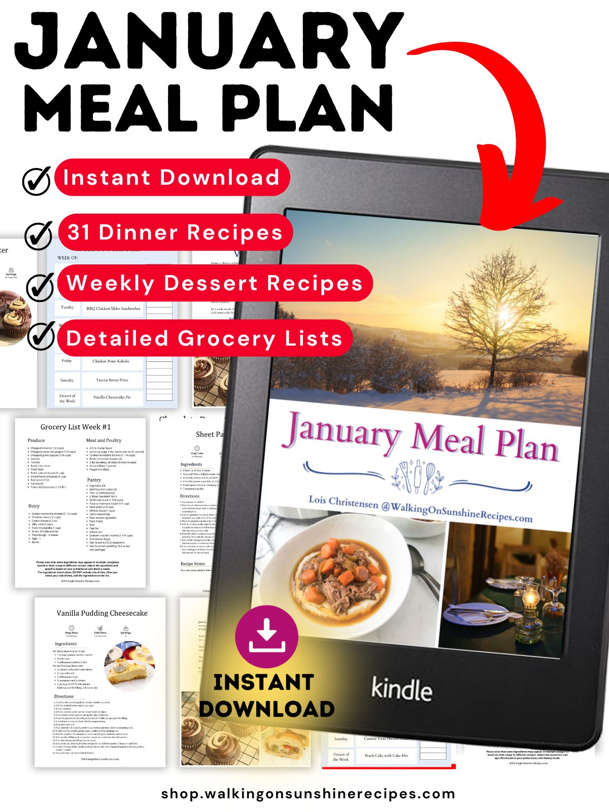 January meal plan with text overlay promo.