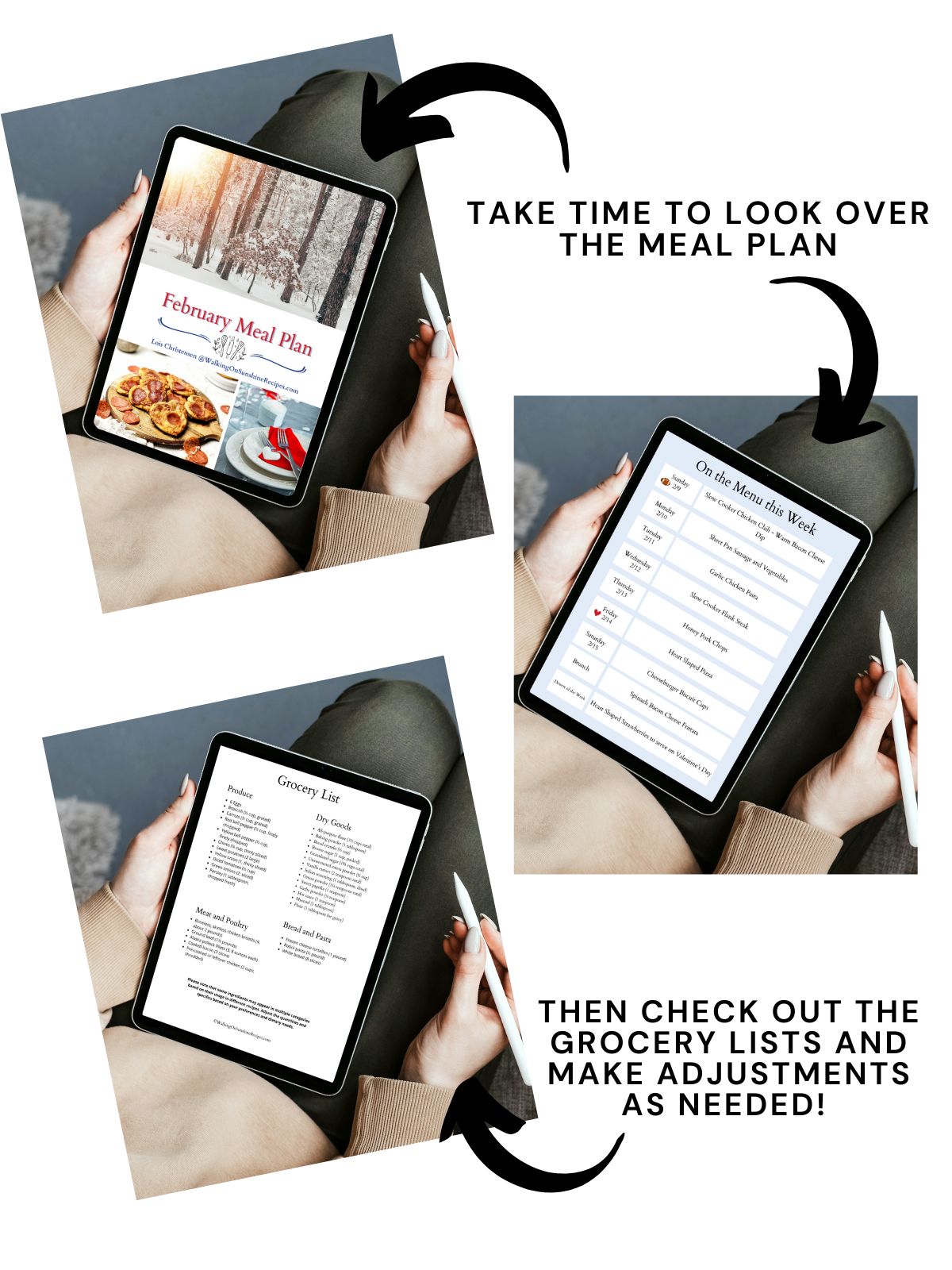 Three photos explaining February meal plan.