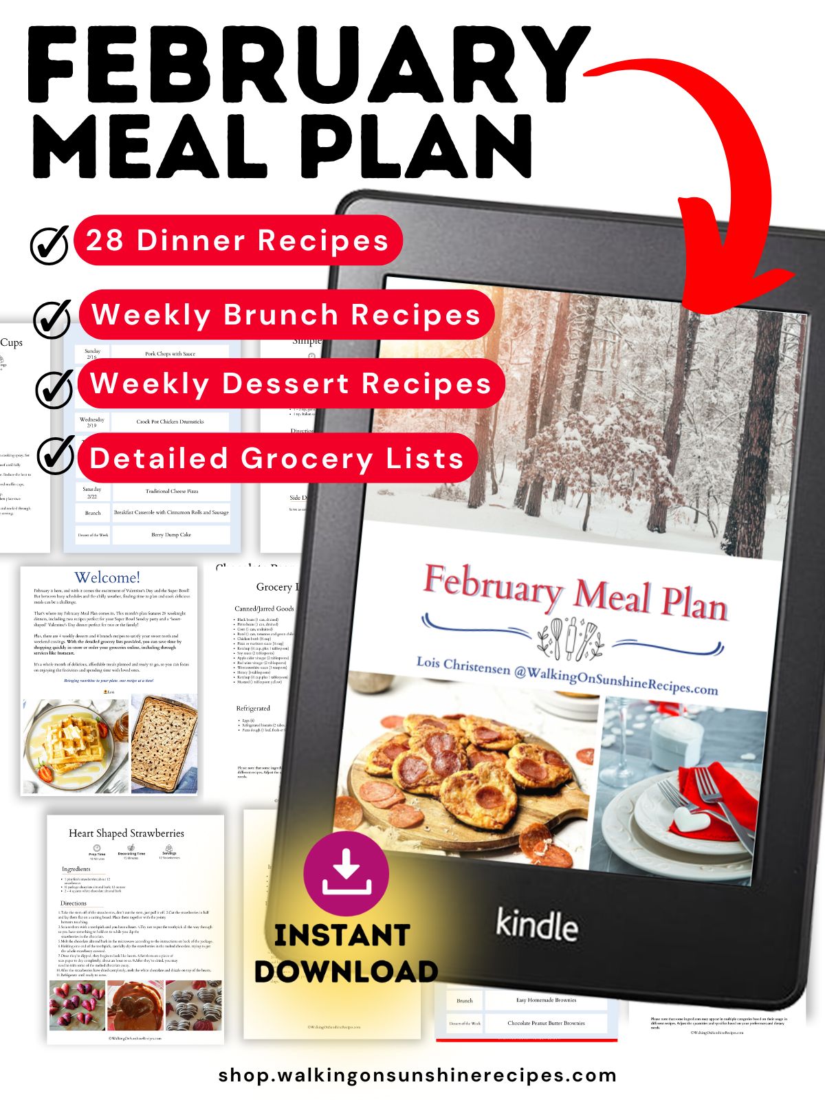 february meal plan promo with tablet and pages.