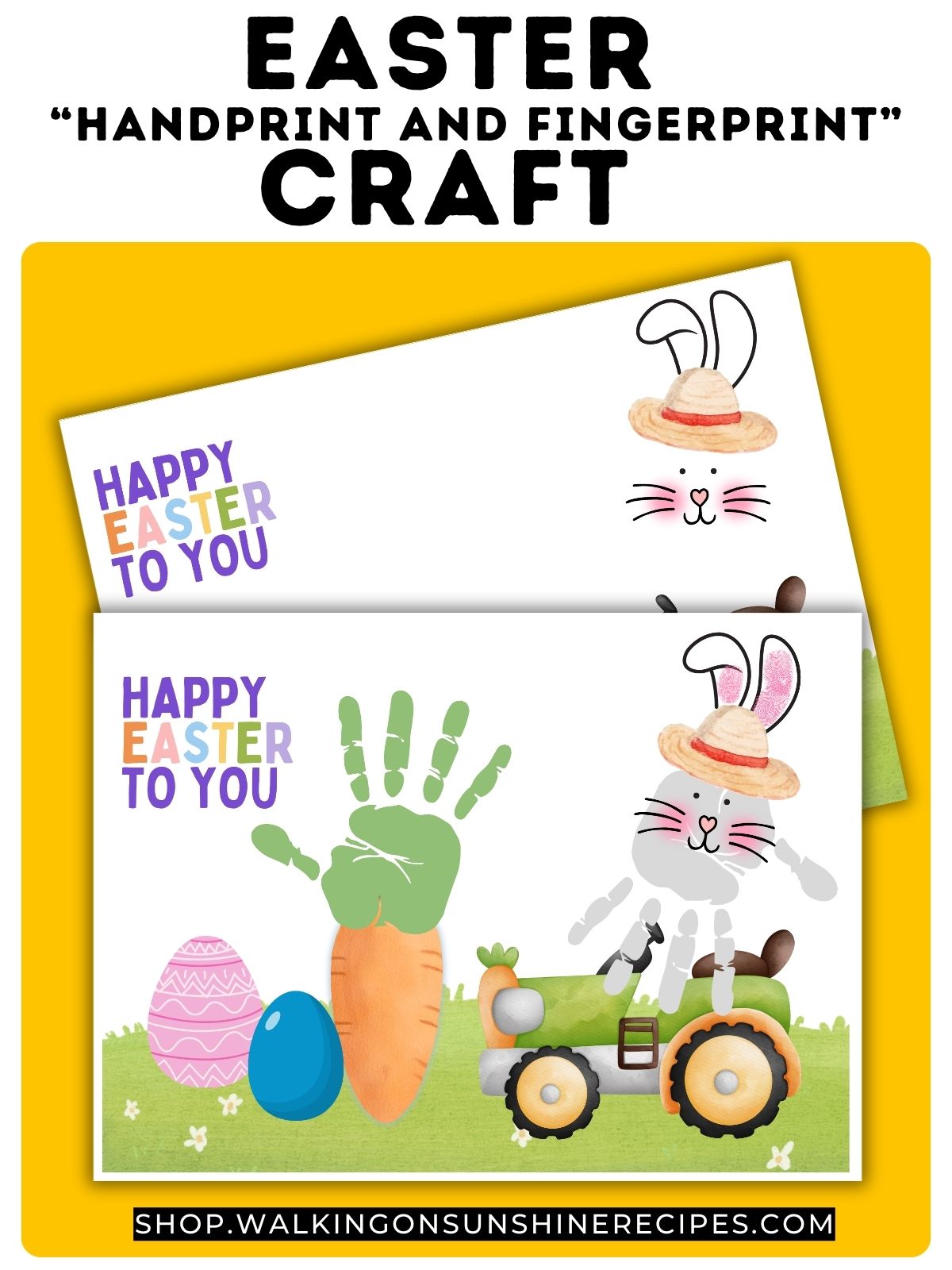 Promo photo of handprint and fingerprint Easter craft.