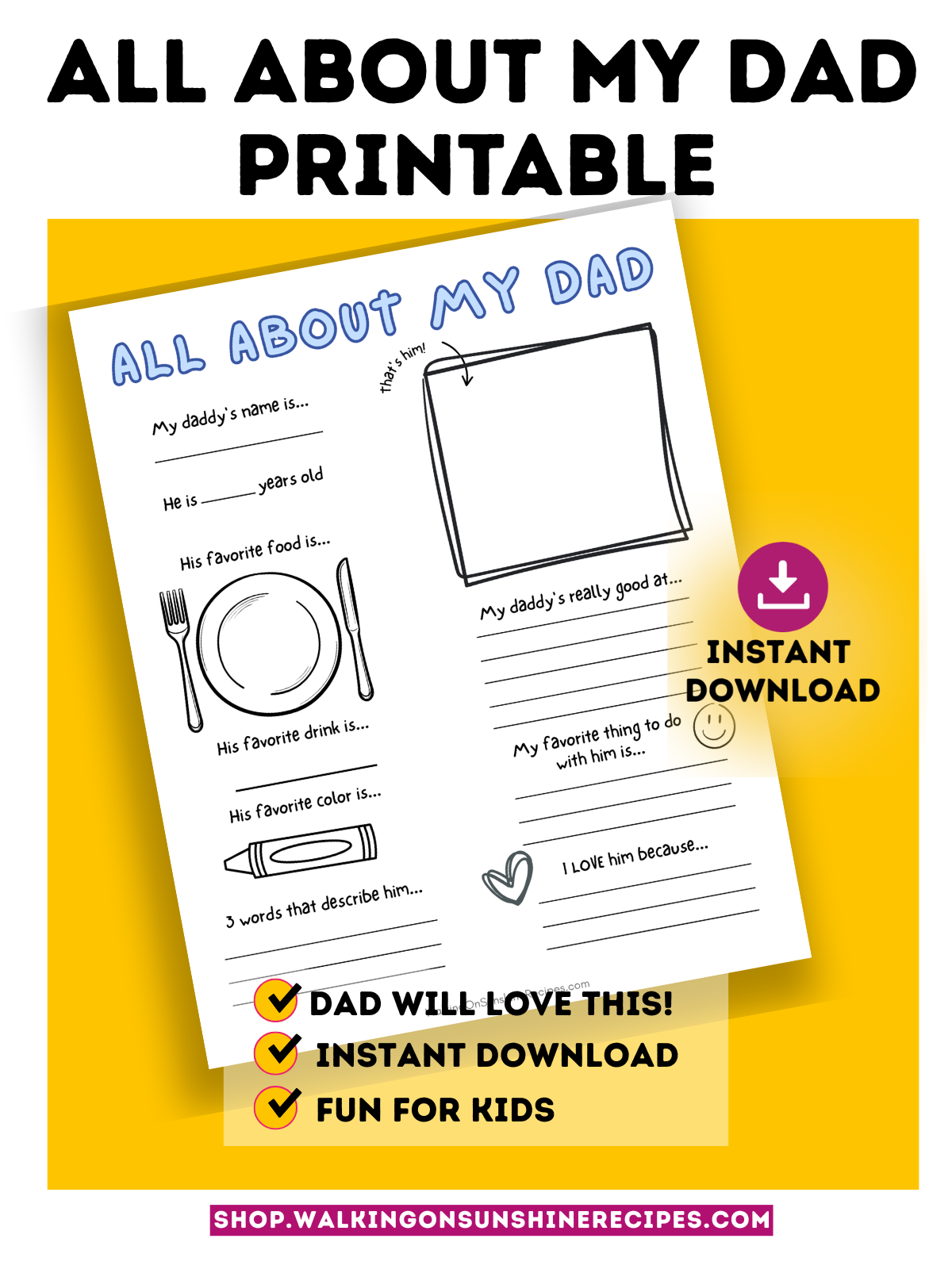 full promo all about my dad father's day printable.