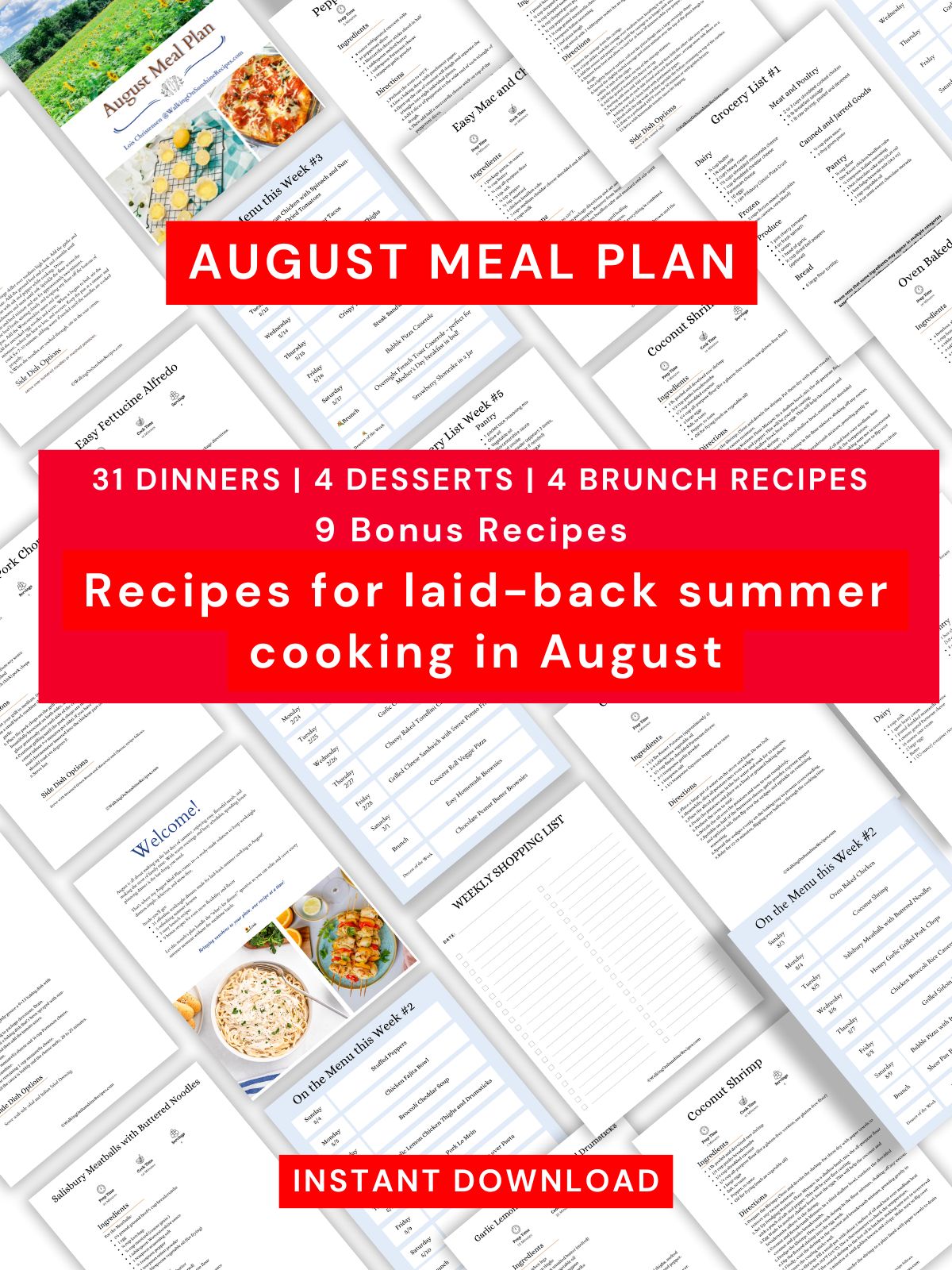 sample pages with text overlay for August Meal Plan.