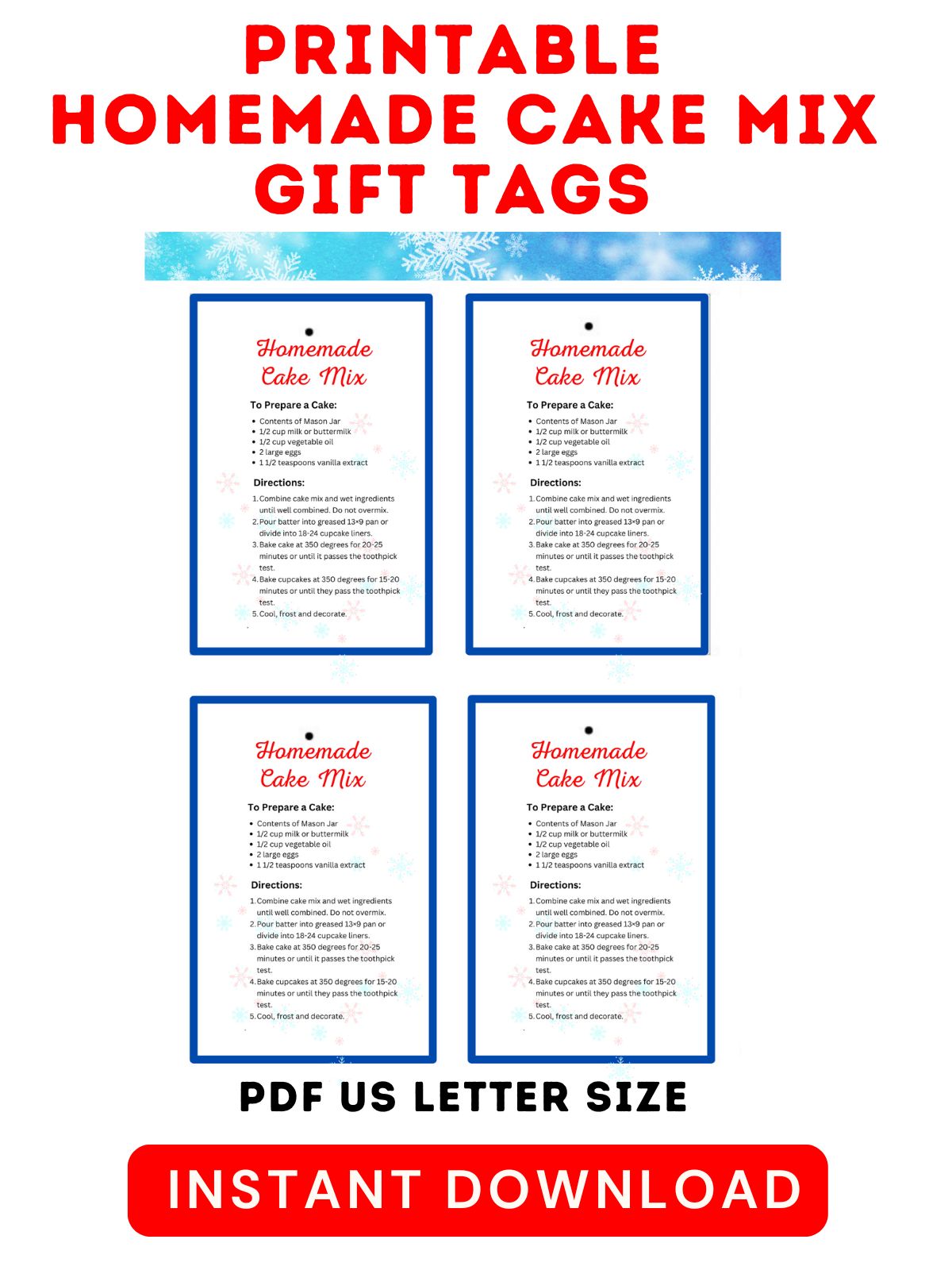 homemade cake mix gift tags.