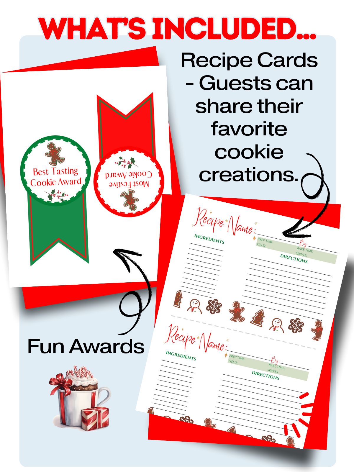awards and recipe cards.