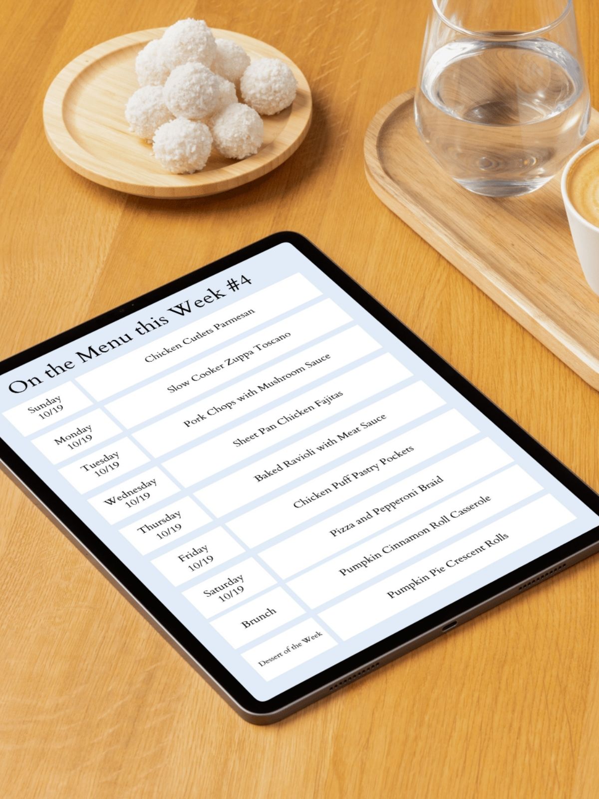 tablet with October meal plan menu.