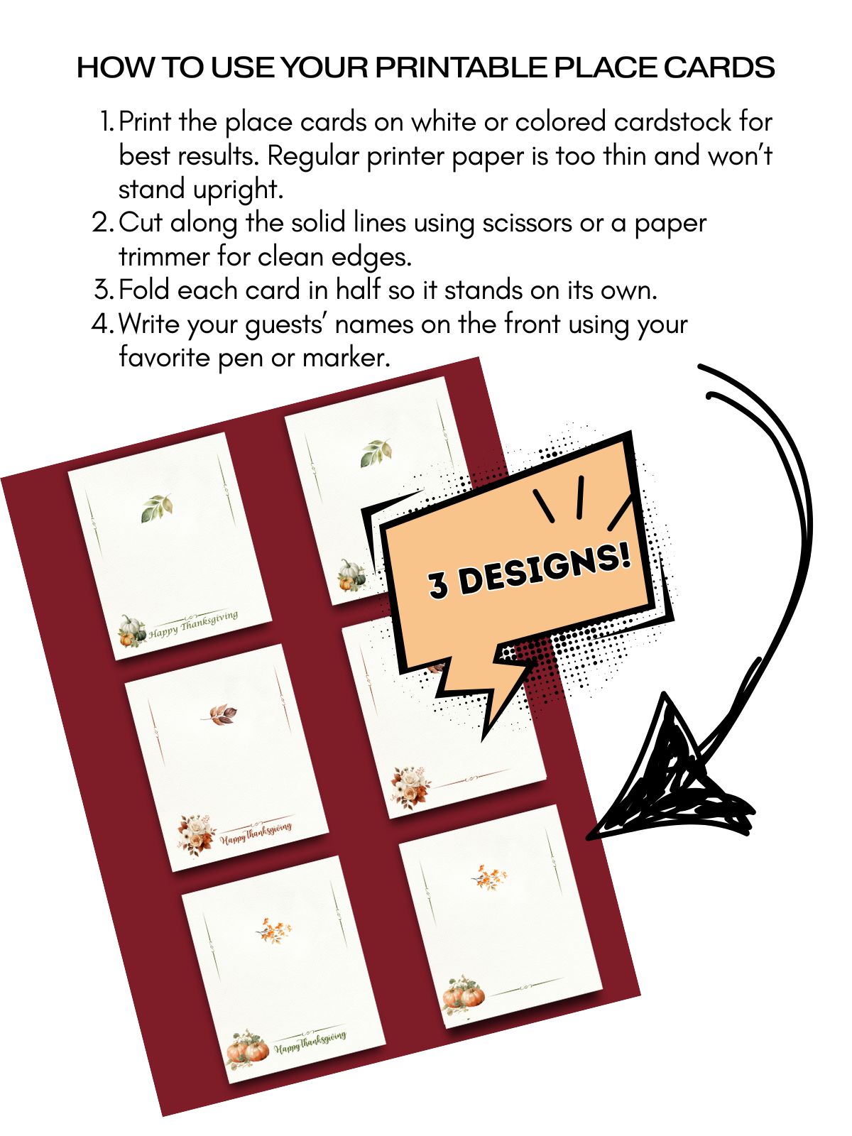 directions for printing and using place cards.