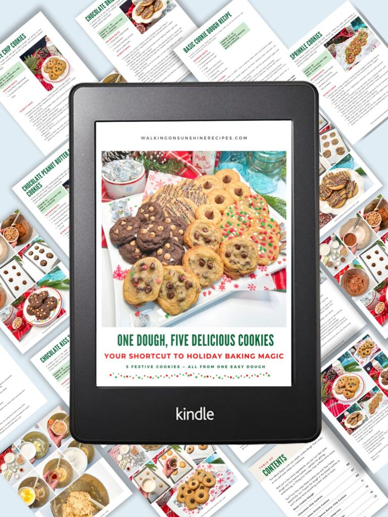 Kindle with sample pages of One Dough Christmas Cookies.