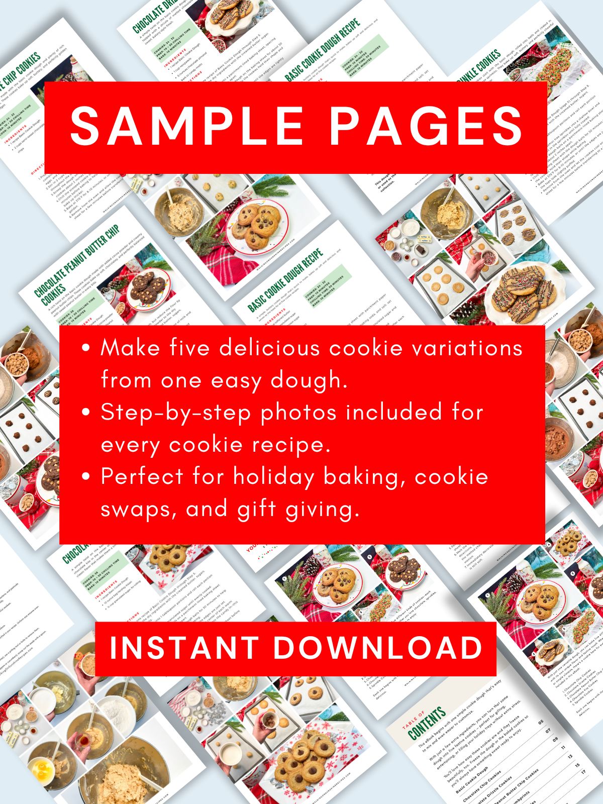Sample pages promo with large text boxes for One Basic Dough Recipe ebook.