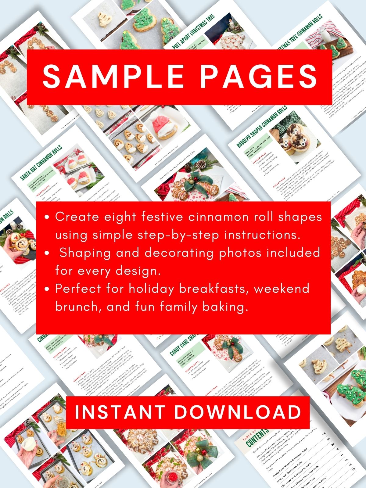sample pages with text overlay boxes.