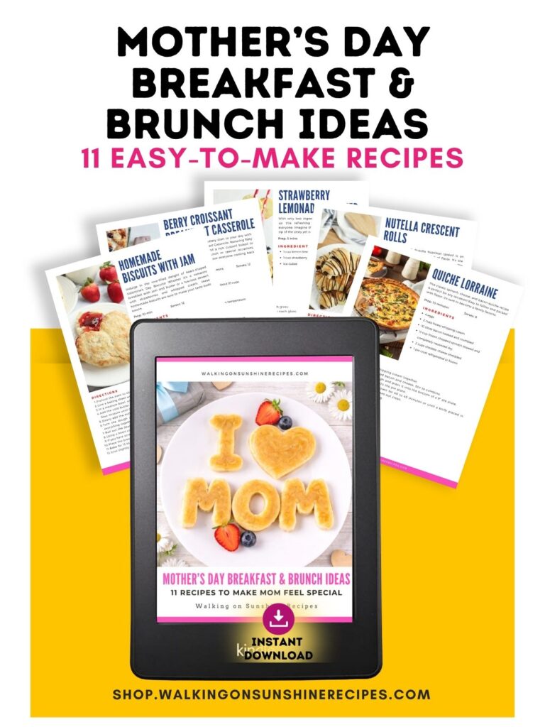 Mother’s Day breakfast and brunch recipe ebook sample pages with 11 easy recipes.