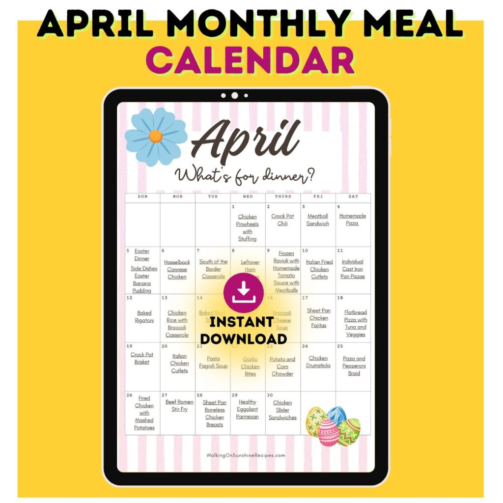 April Monthly Meal Calendar